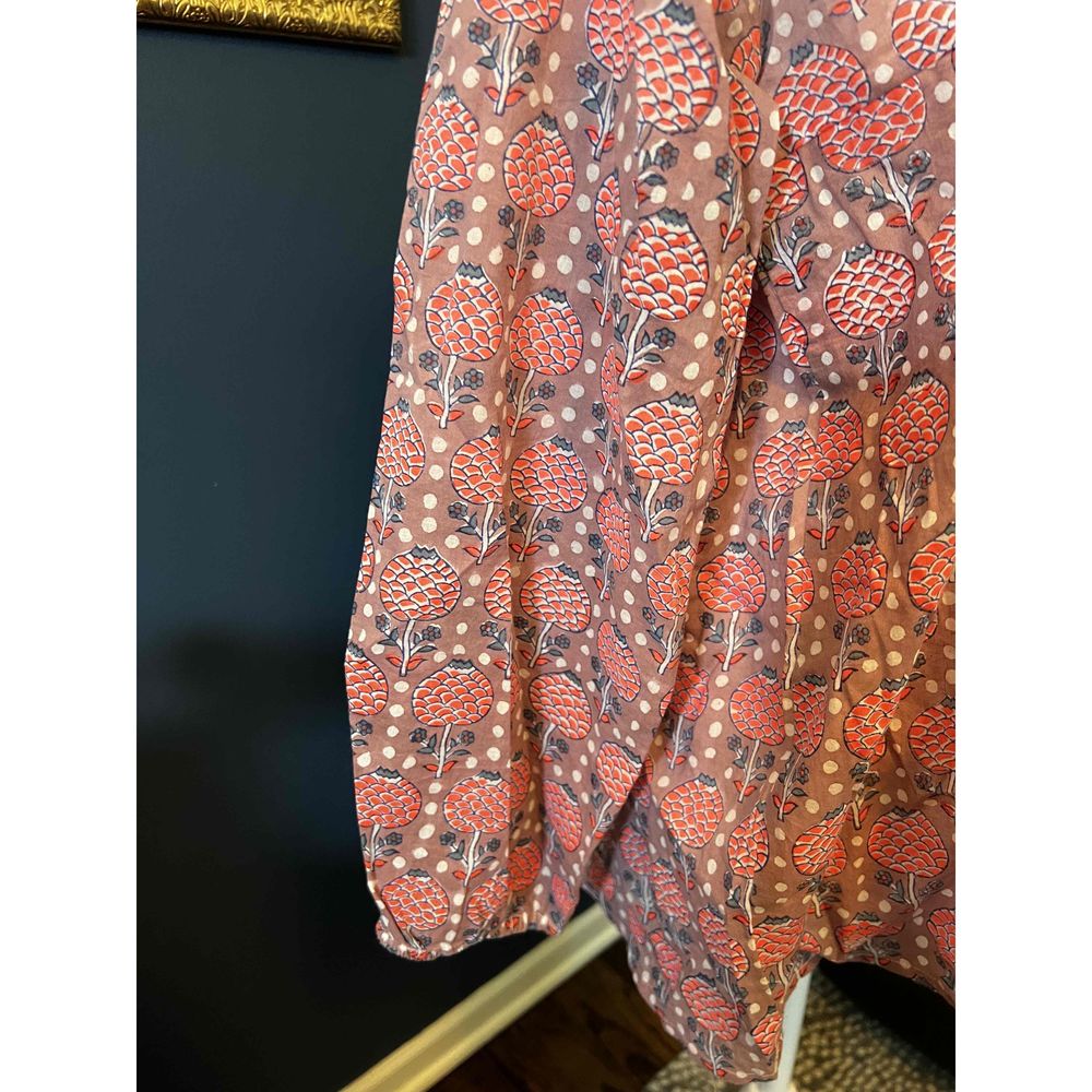 SZ Blockprints Womens Blue Pink Long Sleeves Printed Tassel Tunic Blouse Size S - Picture 4 of 8